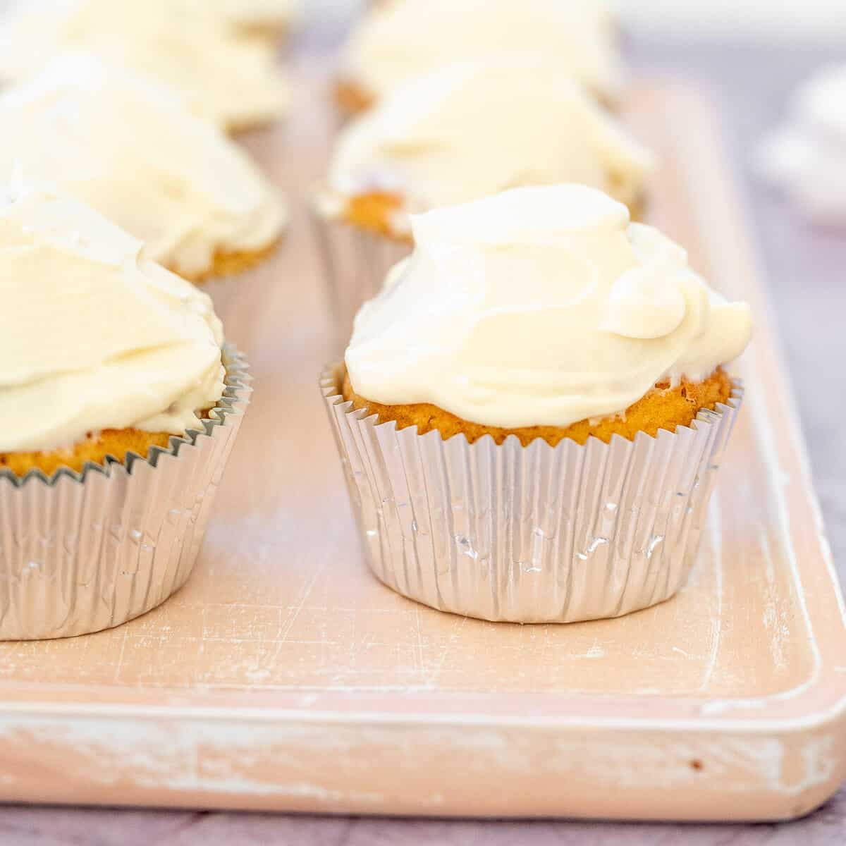 sugar free cupcakes with frosting on a serving pllate