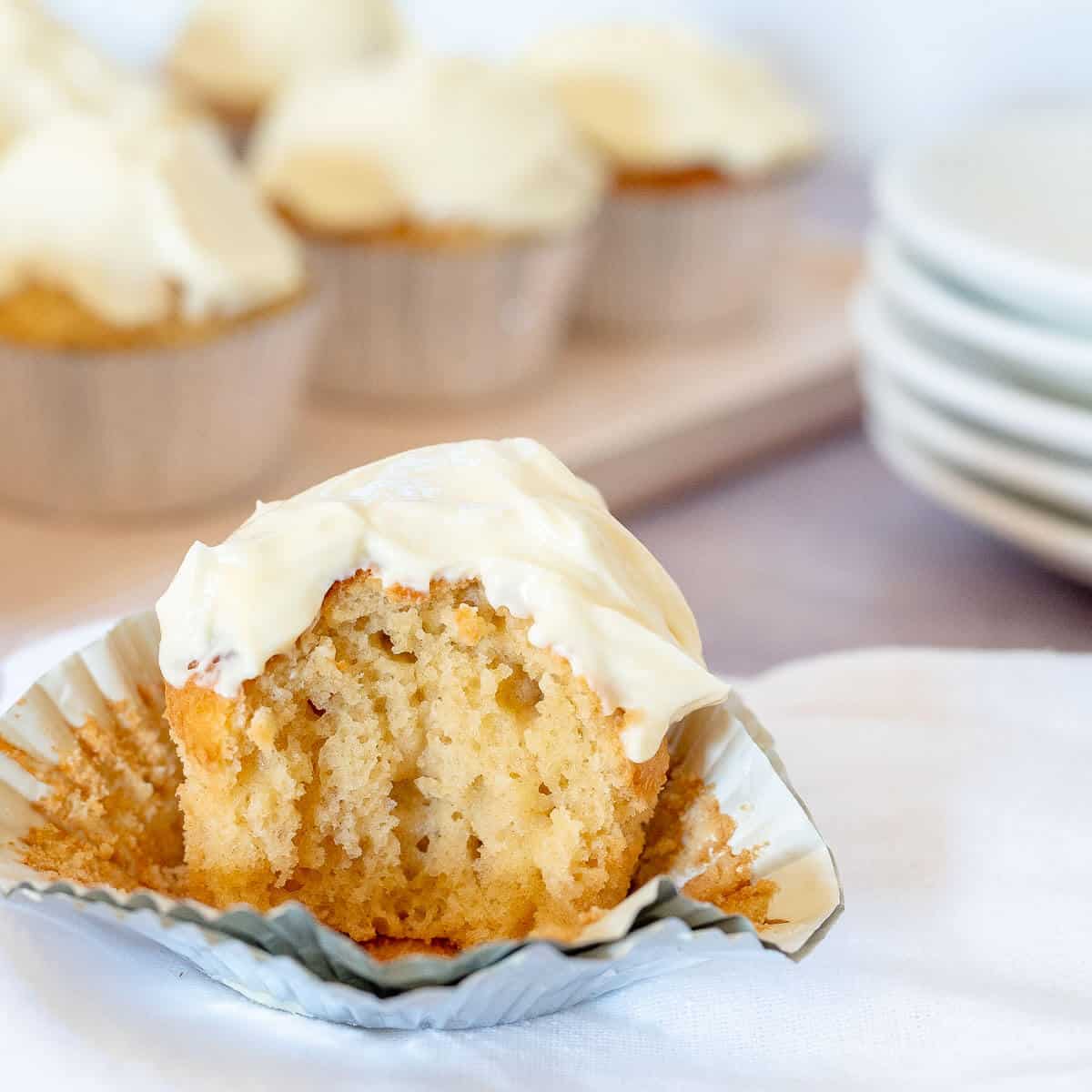 sugar free cupcake with a bite taken out