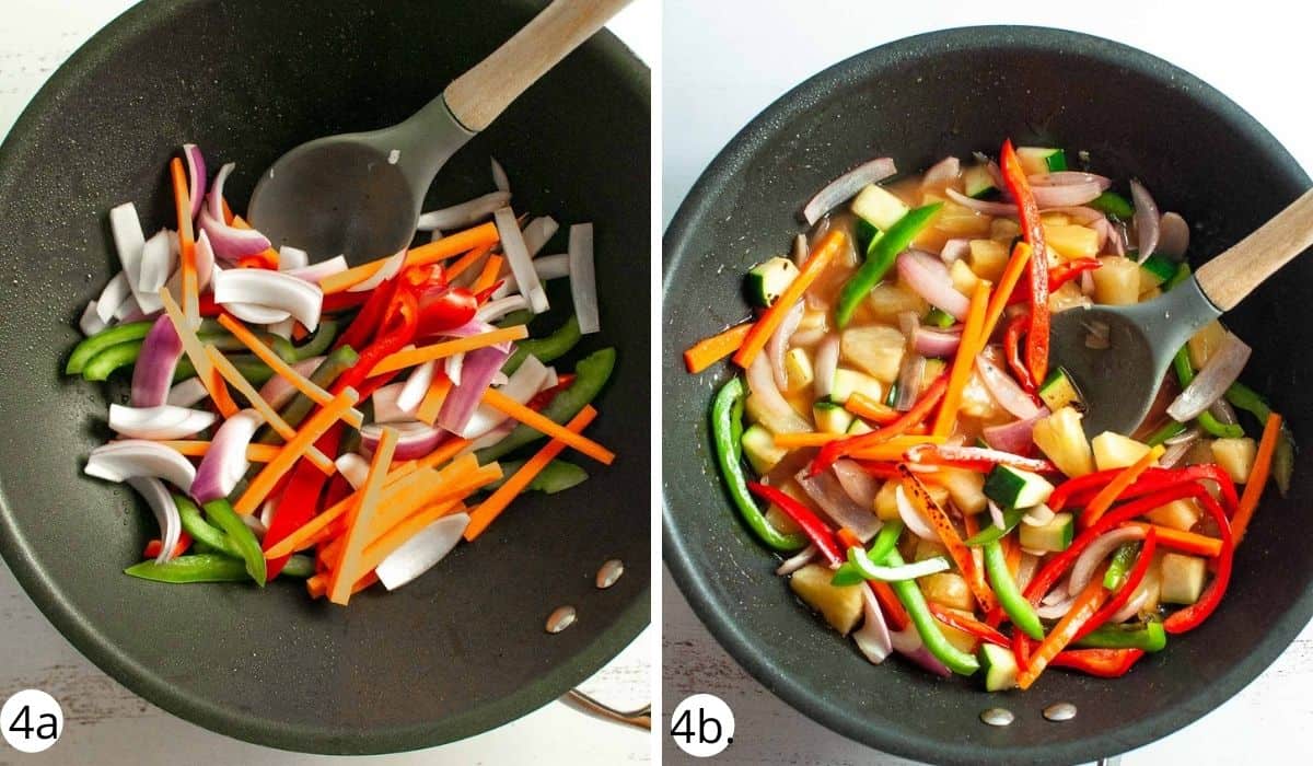 stirfrying veges in the wok