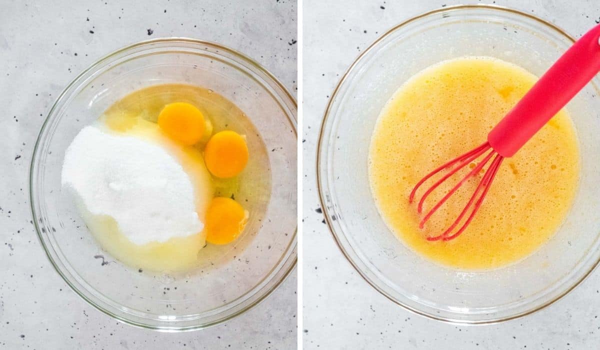 Beating eggs and sugar together in a bowl