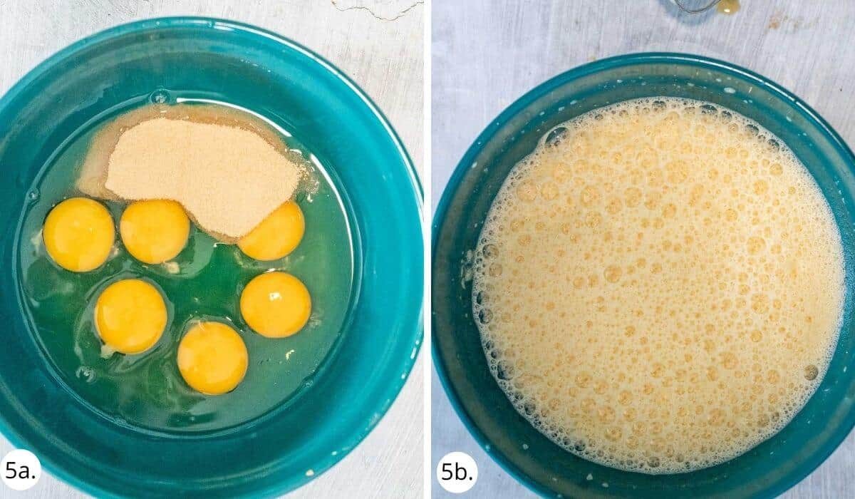 fluffing up eggs and almond meal in a bowl