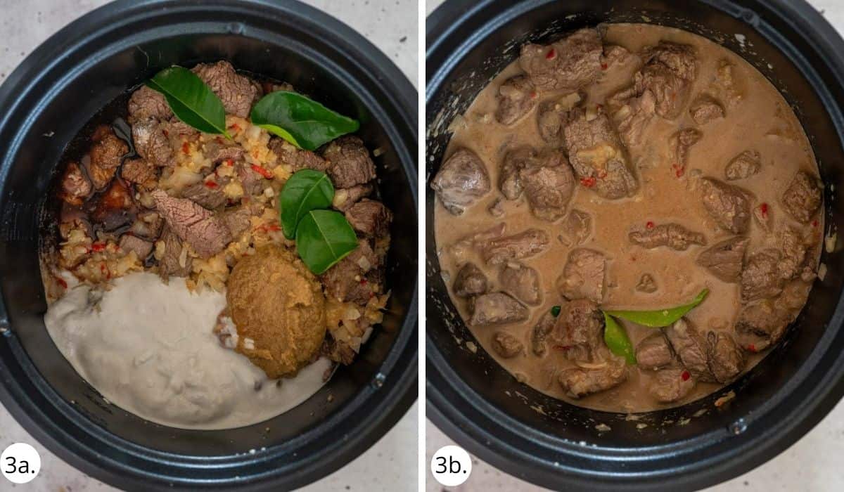 Adding coconut milk and curry paste to slow cooker