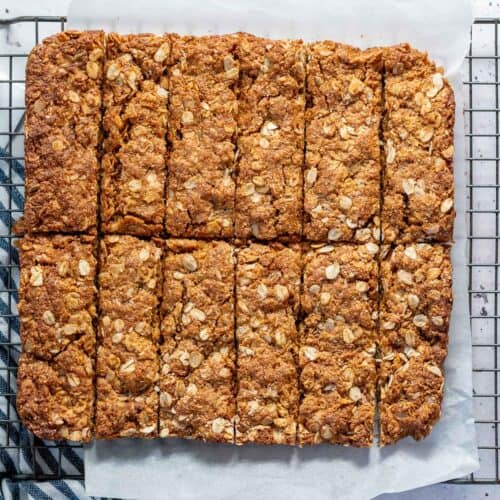 anzac slice bars on a wire rack