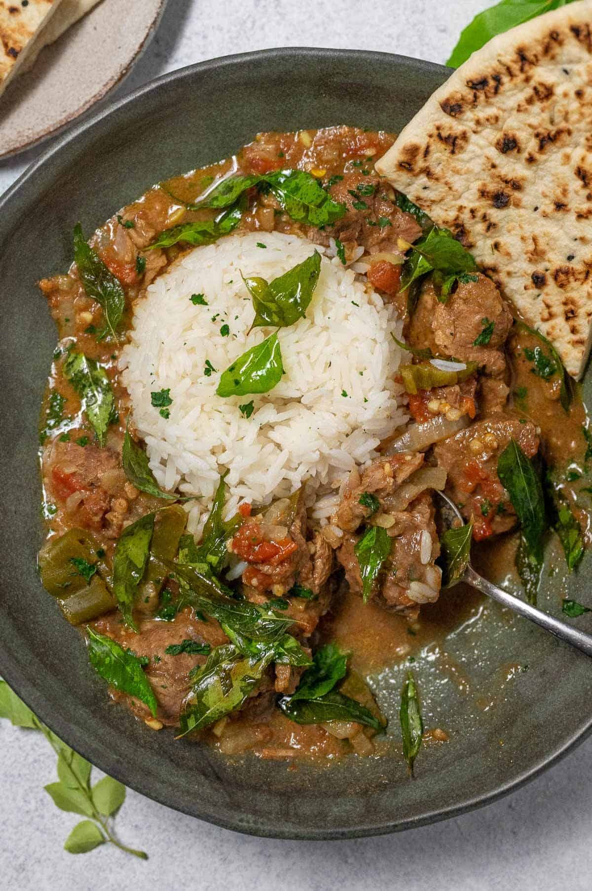 bowl of curry with a spoonful of curry on it