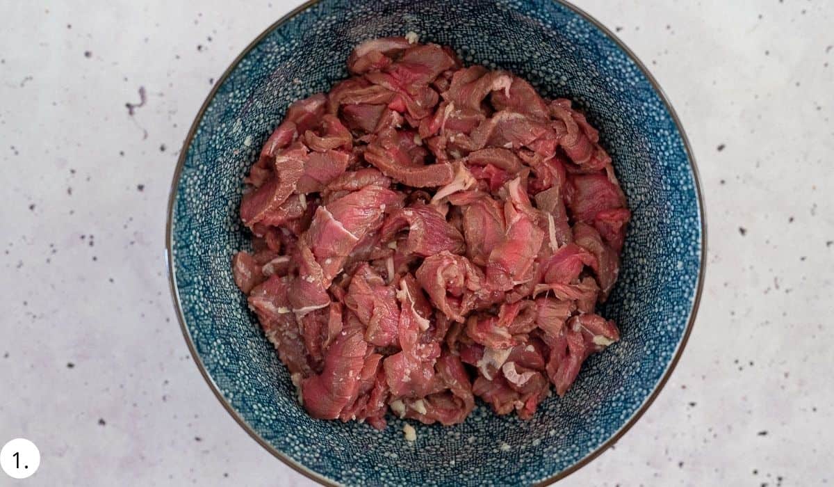 beef strips in a bowl