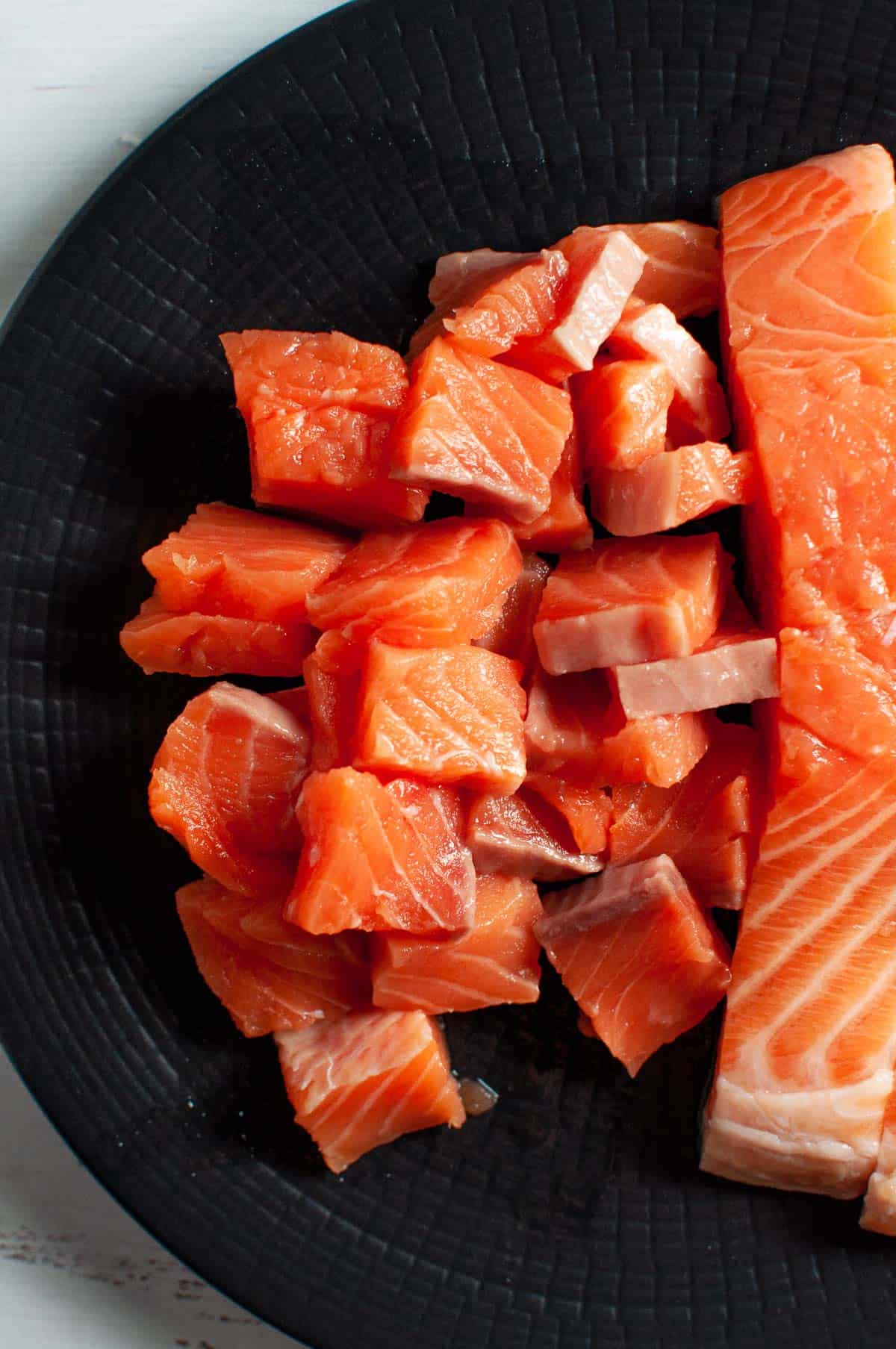 chopped salmon on a plate