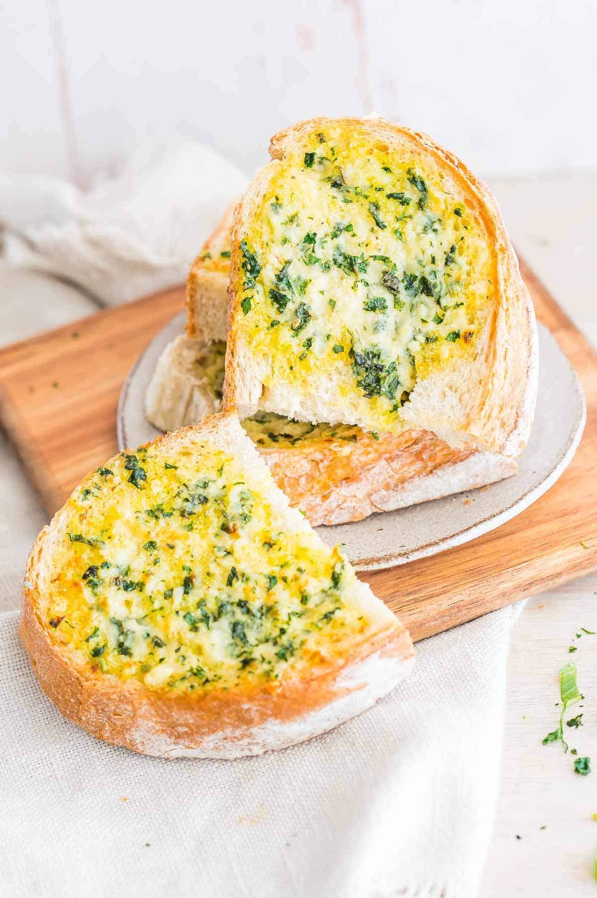 two slices of garlic bread on a plate