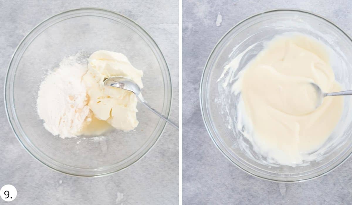 making cream cheese glaze in a bowl
