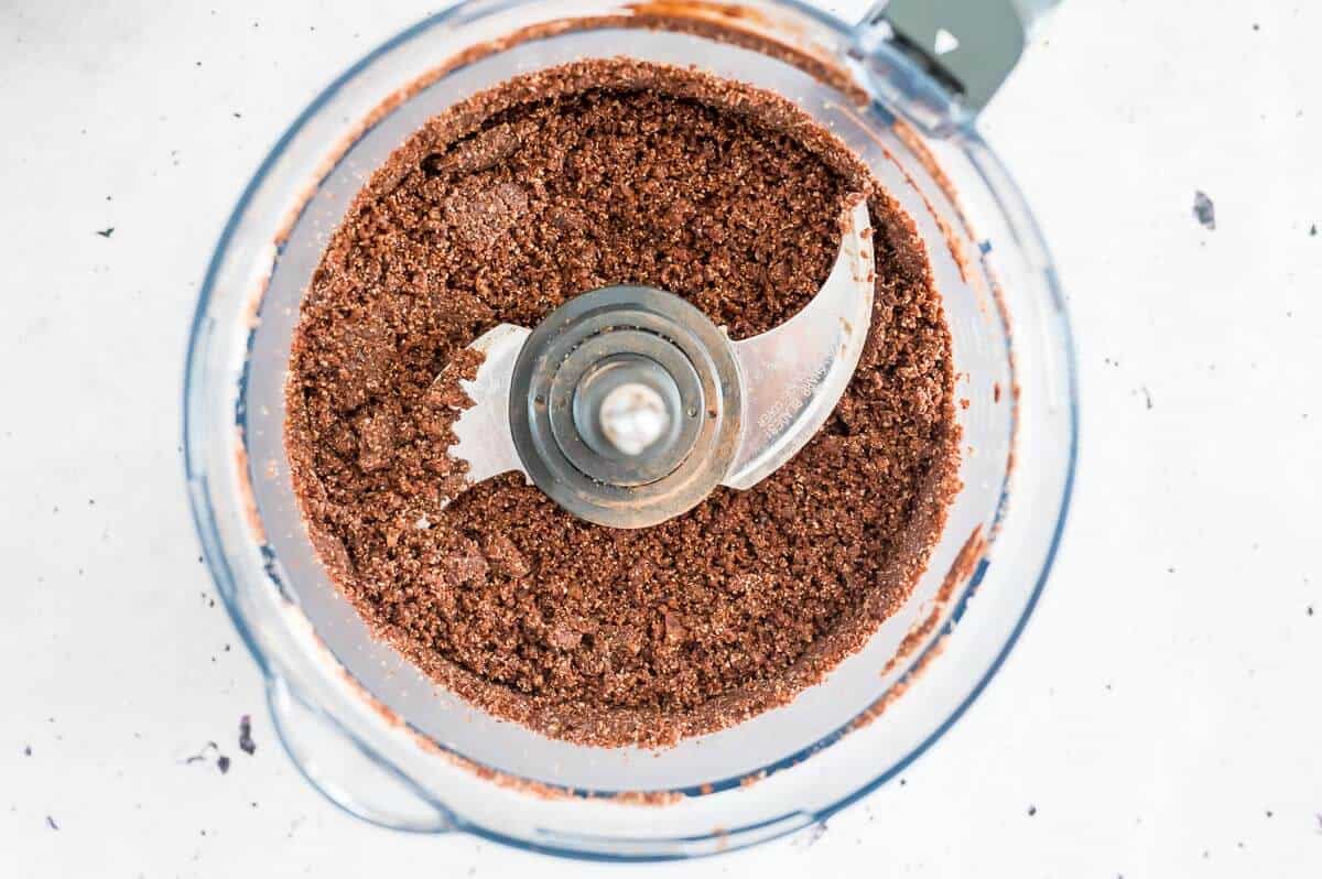 date ball mixture in food processor after blitzing