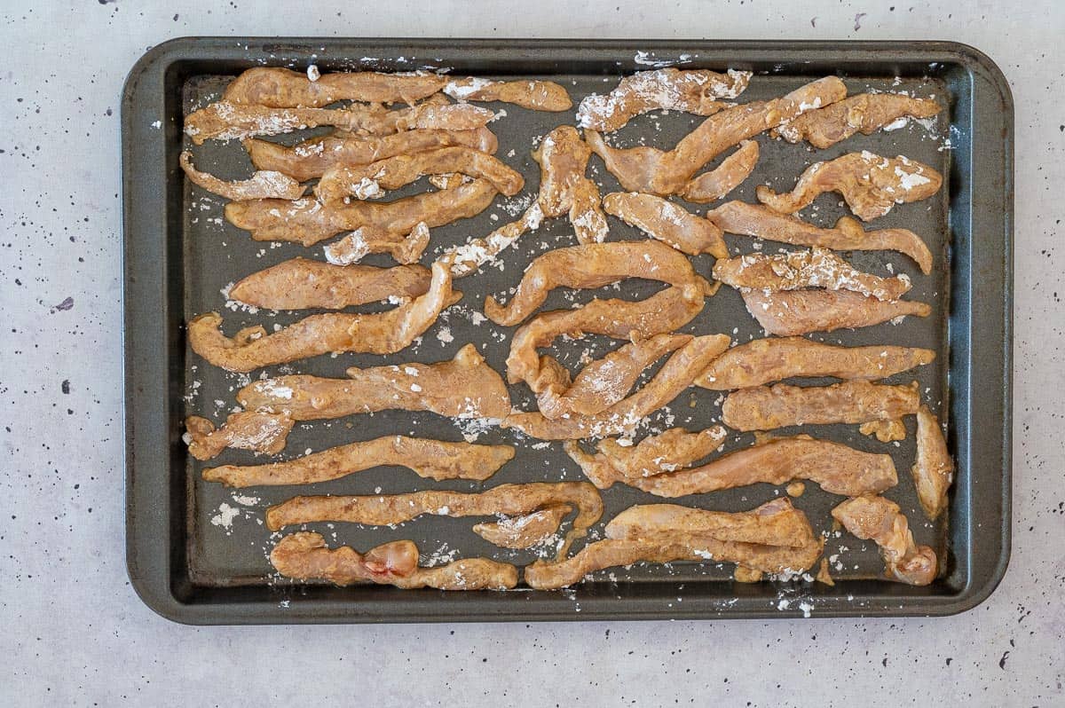 chicken strips on a tray