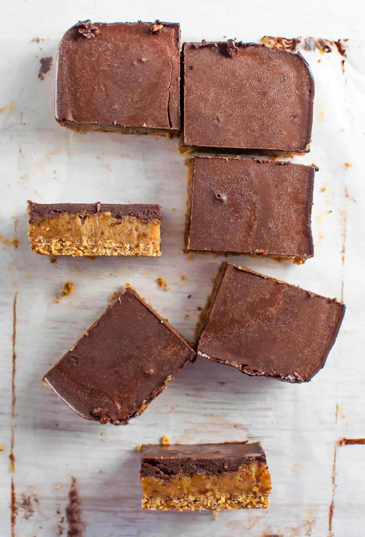 Raw Caramel Slice pieces on table