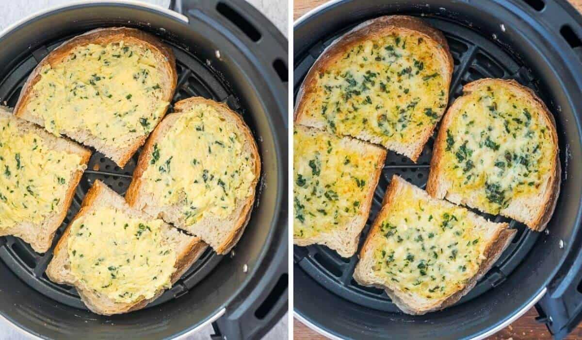garlic bread in air fryer before and after cooking