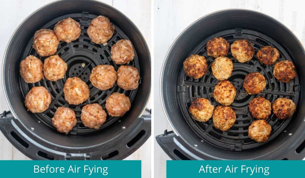 meatballs in air fryer before and after cooking