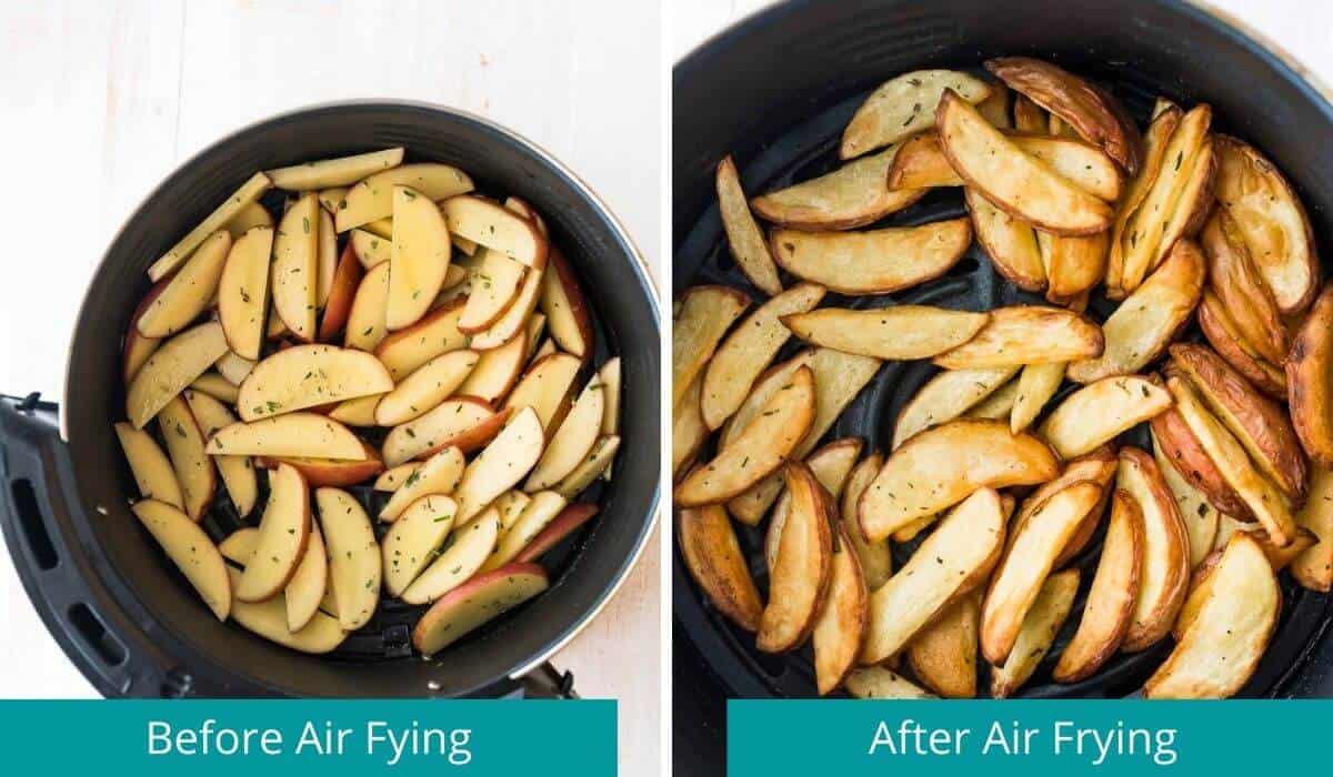 potato wedges before and after air frying