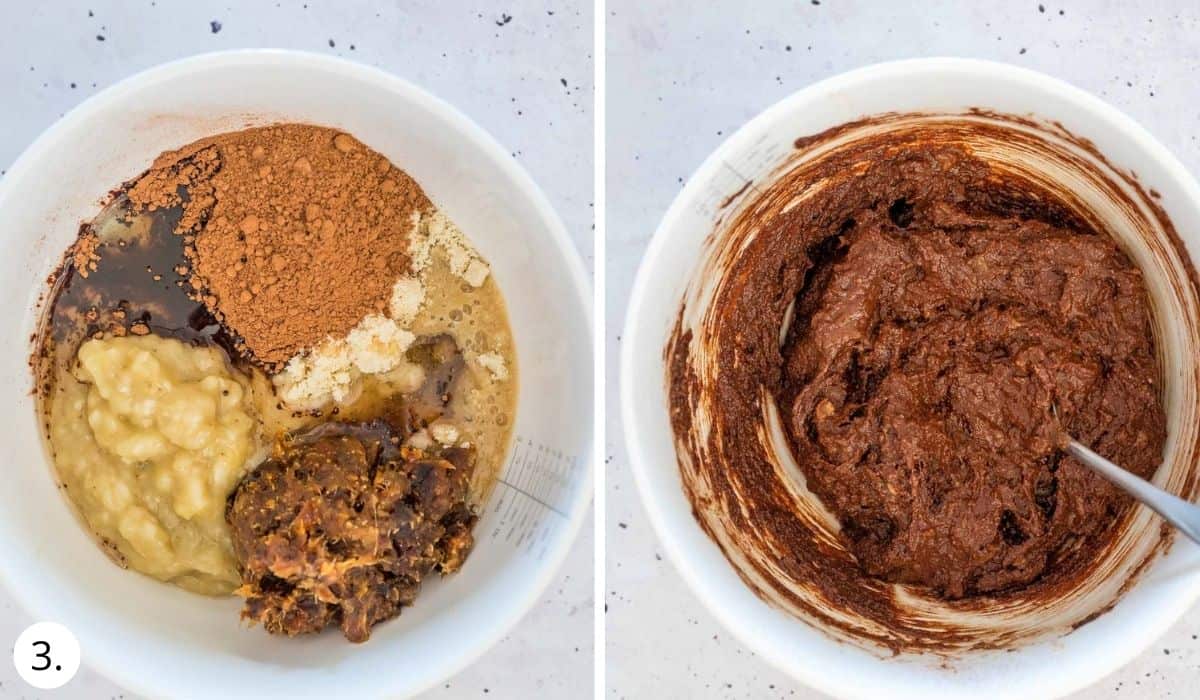 mixing brownie ingredients in a large bowl