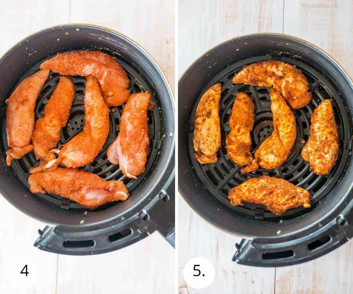 chicken tenders in air fryer before and after cooking