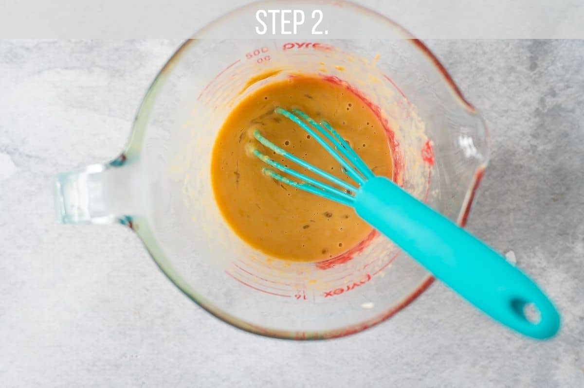 egg, milk and peanut butter whisked in a jug