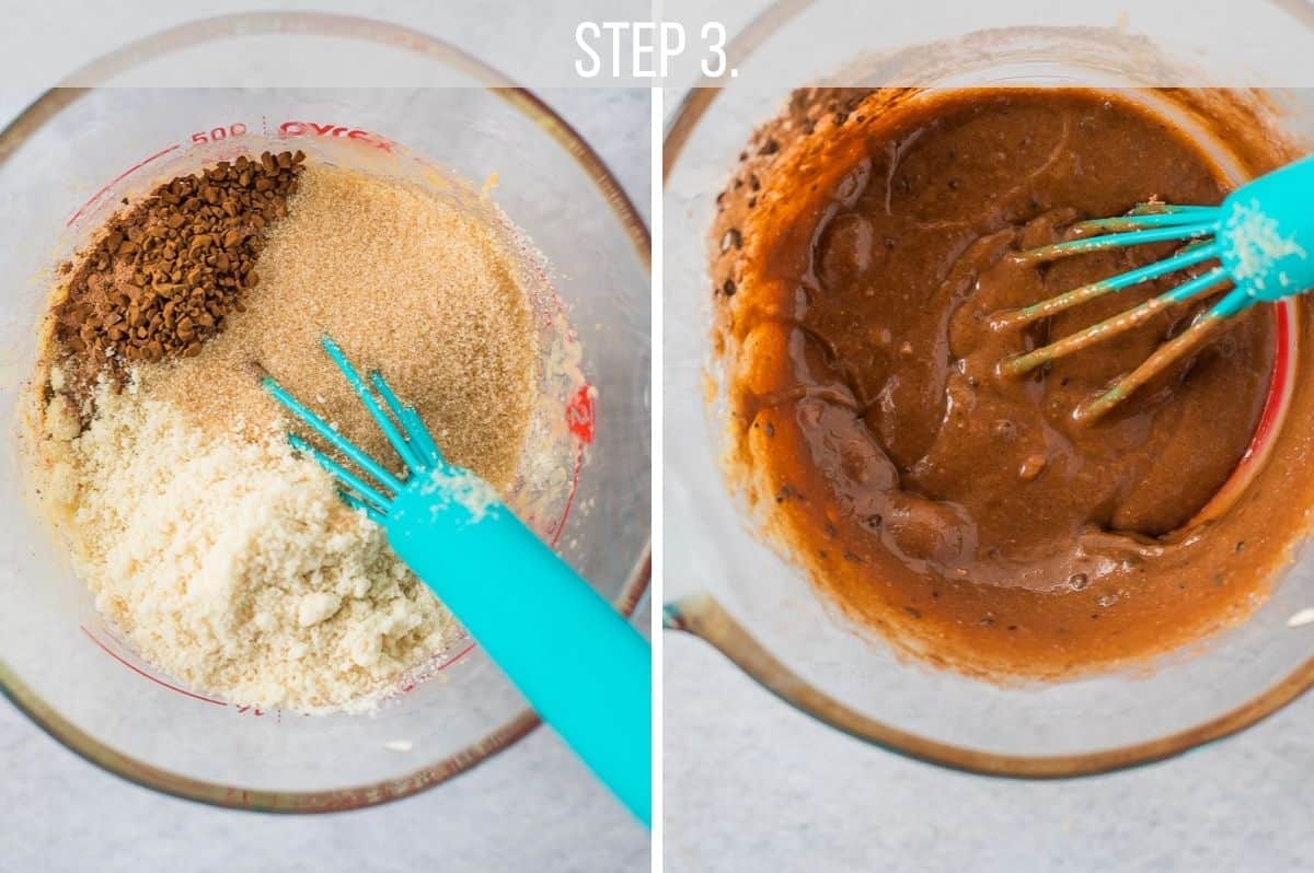 mixing the cake batter in a jug