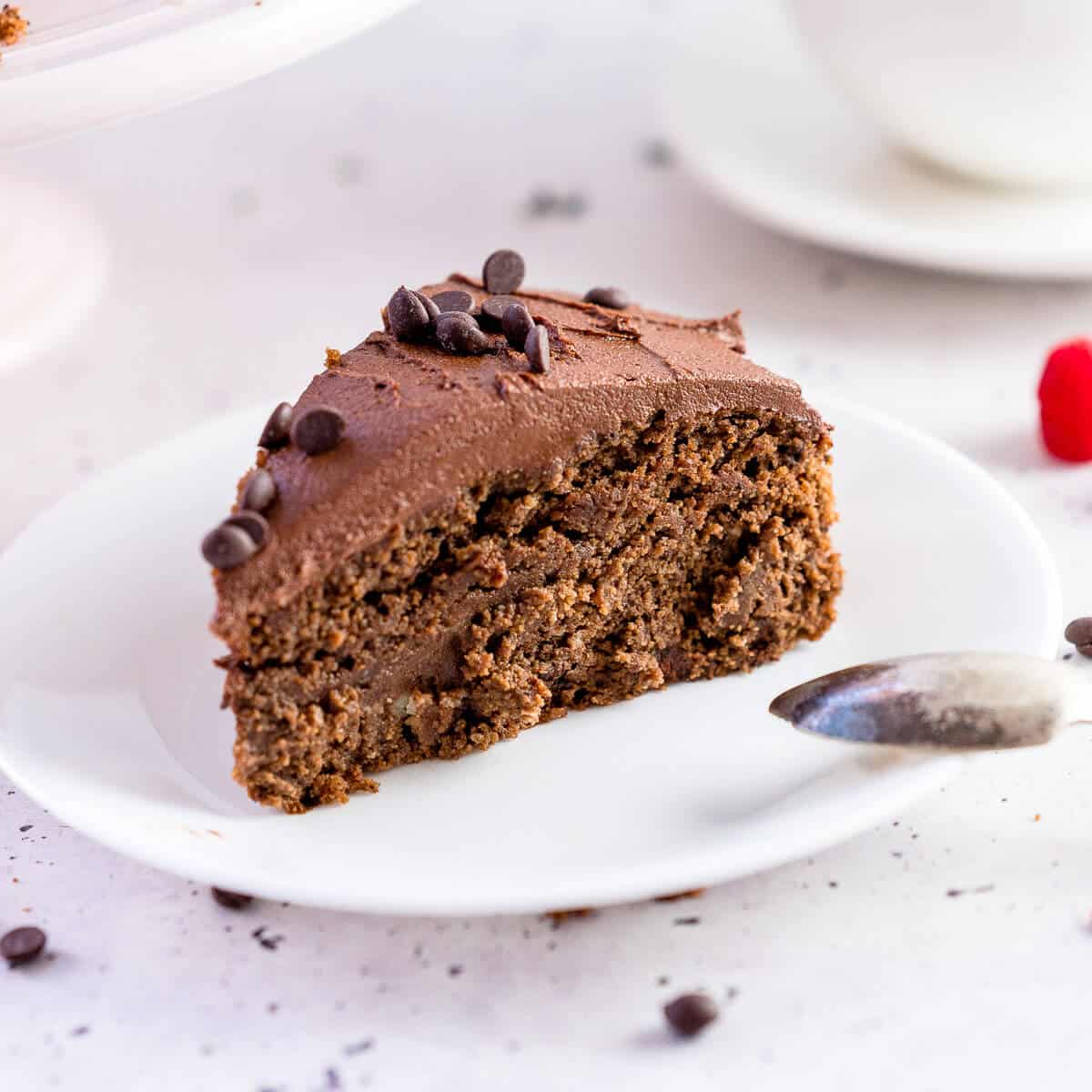 single slice of chocolate cake on a plate