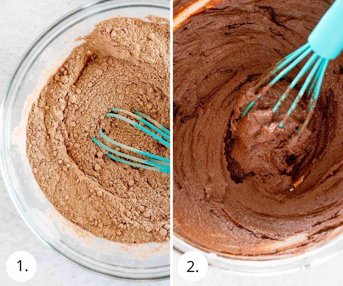 whisking frosting ingredients together in a bowl