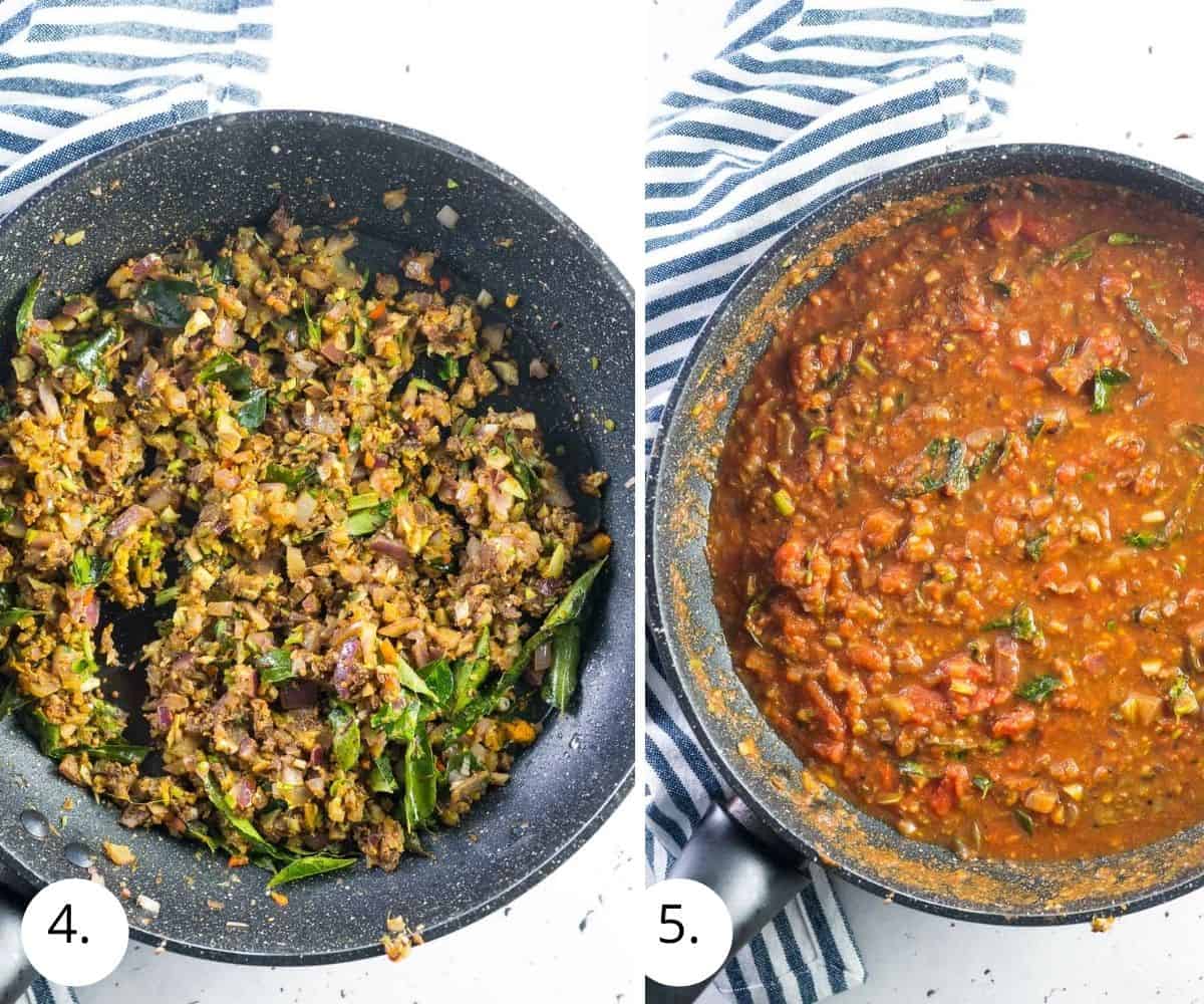 cooking curry sauce in a skillet