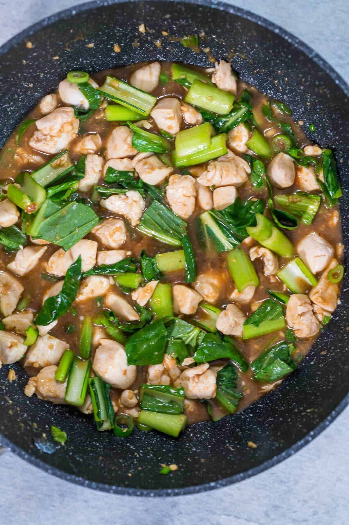 chinese chicken and garlic sauce in a pan