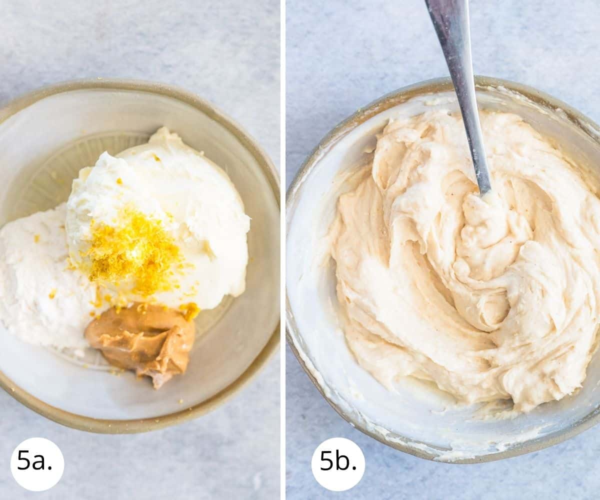 mixing cream cheese filling in a bowl