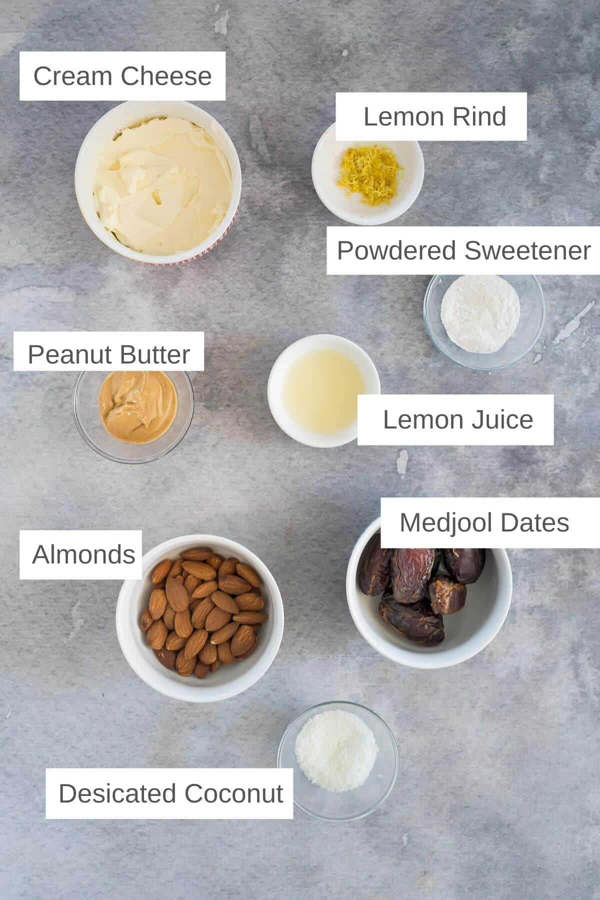Ingredients to make mini lemon cheesecake bites