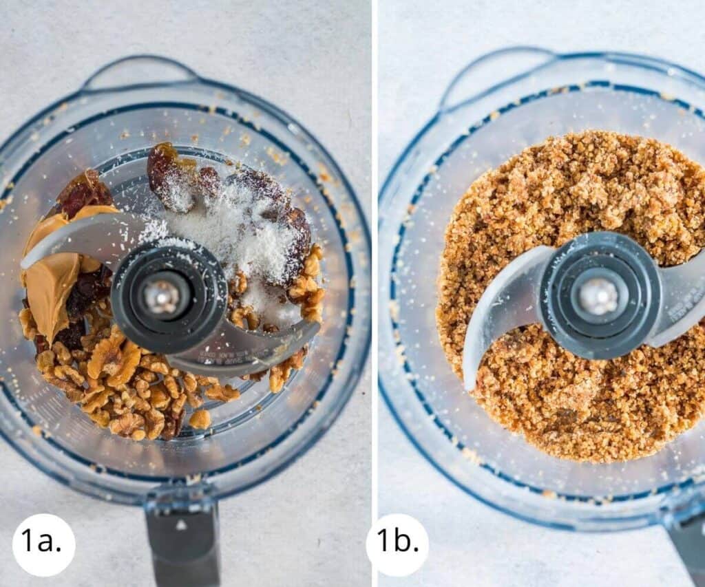 blitzing cheesecake base ingredients in food processor