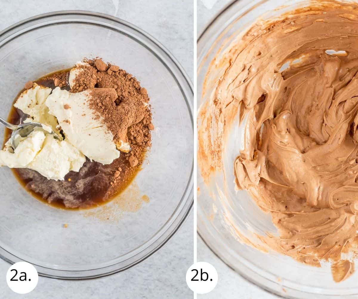 mixing cheesecake filling ingredients in a bowl