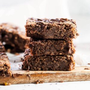 a stack of 3 chickpea brownies