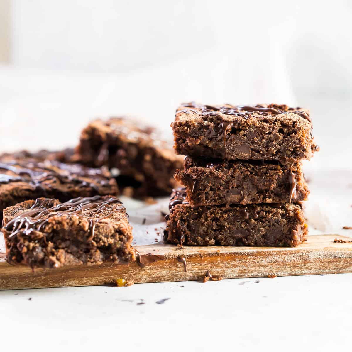 brownies scattered on a board ready to eat