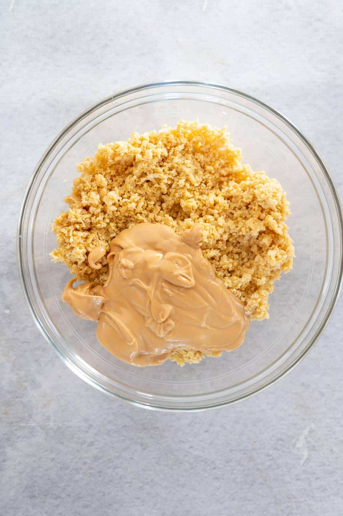 blitzed chickpeas and peanut butter in a mixing bowl