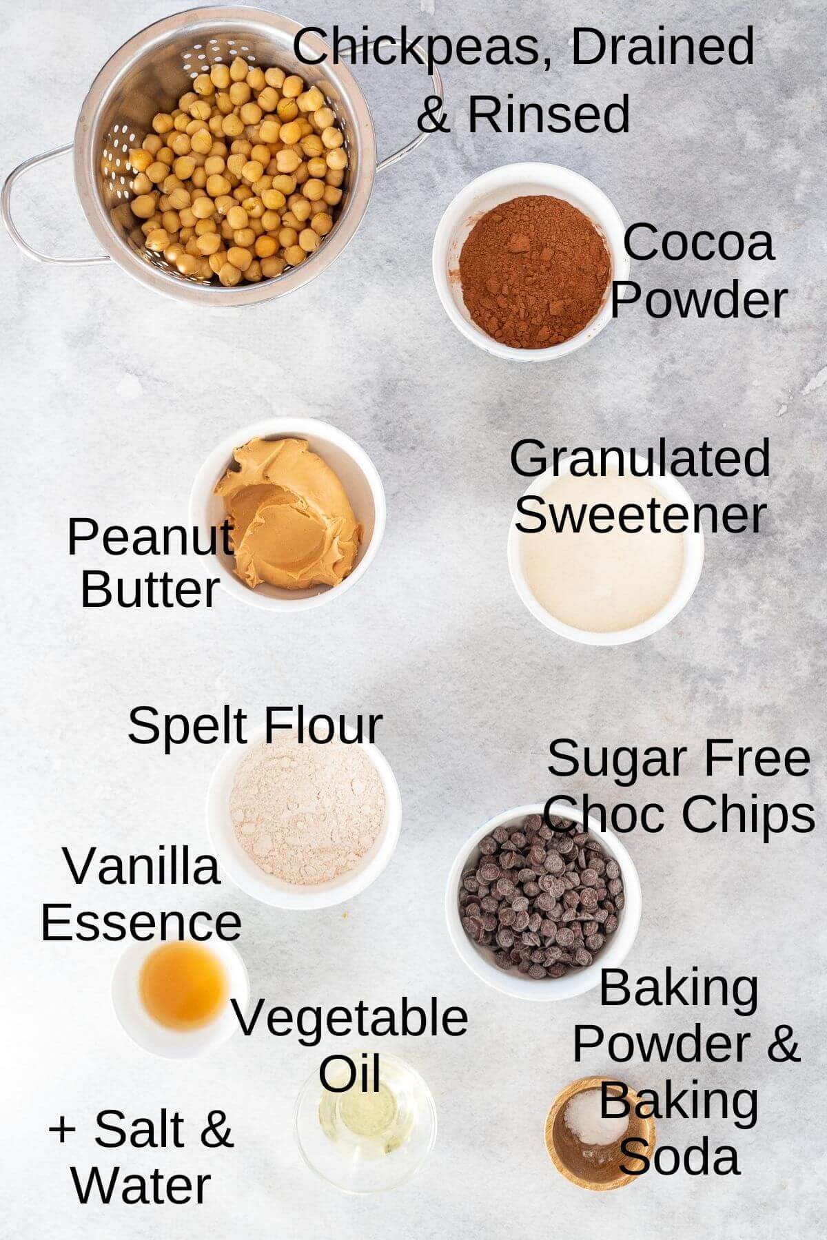 Ingredients for chickpea brownies