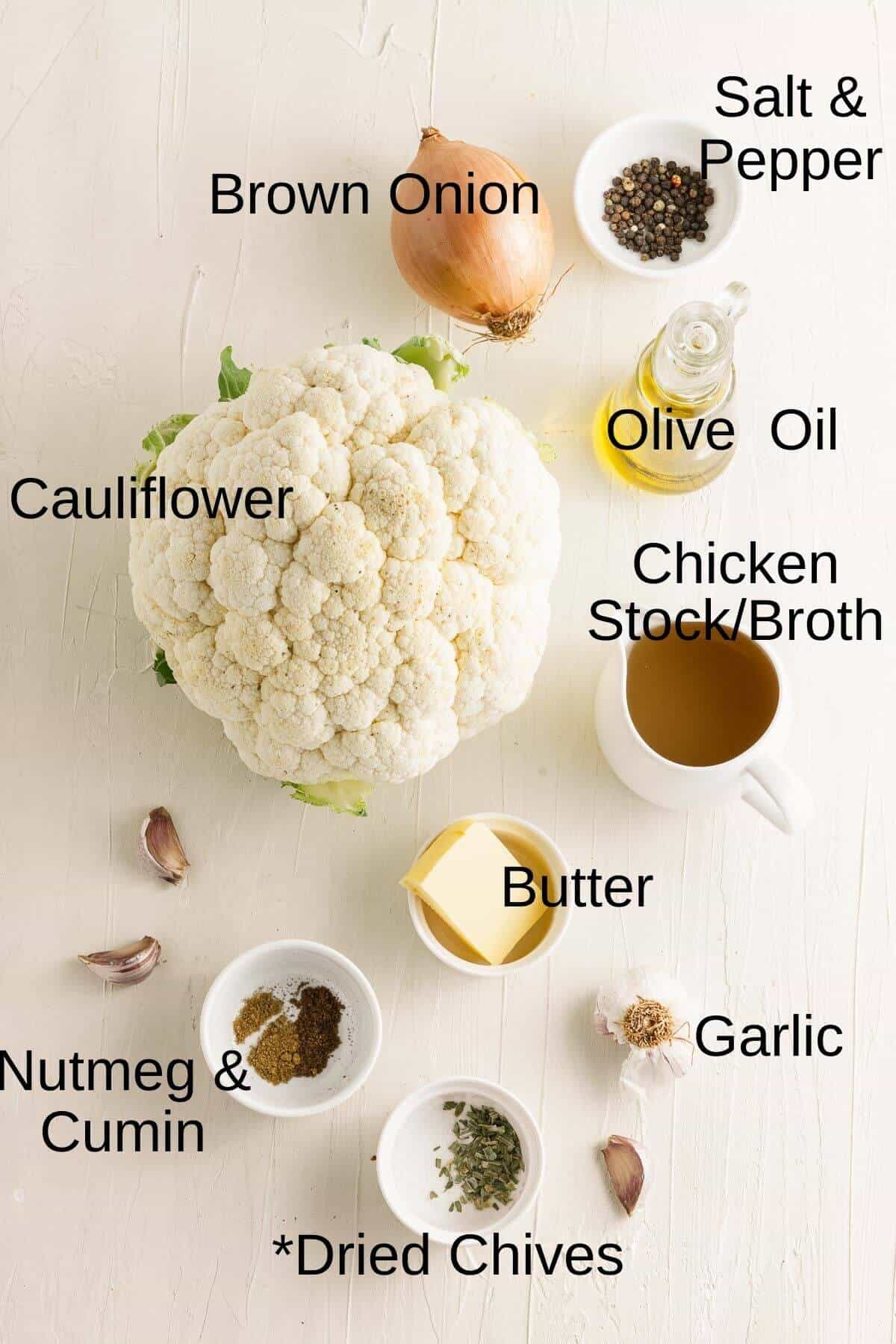 Ingredients for cauliflower soup