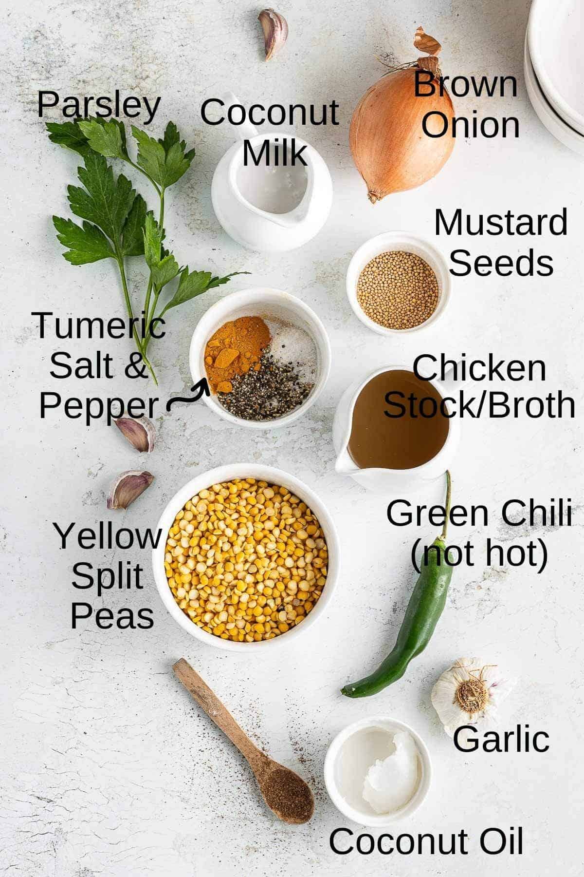 Ingredients for yellow lentil soup