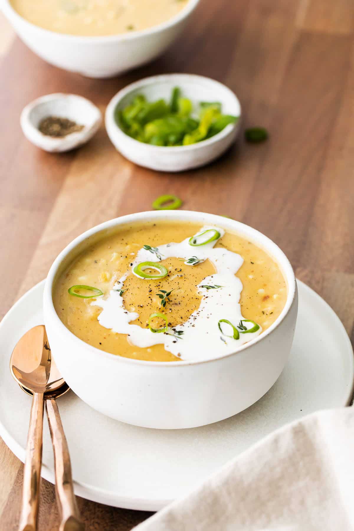summer corn chowder with spring onion and cream