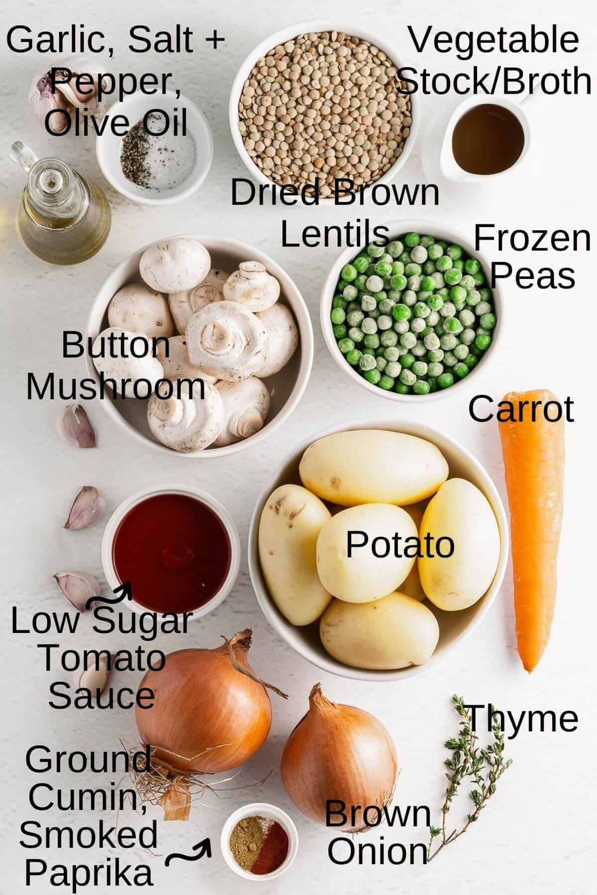 ingredients for lentil shepherds pie