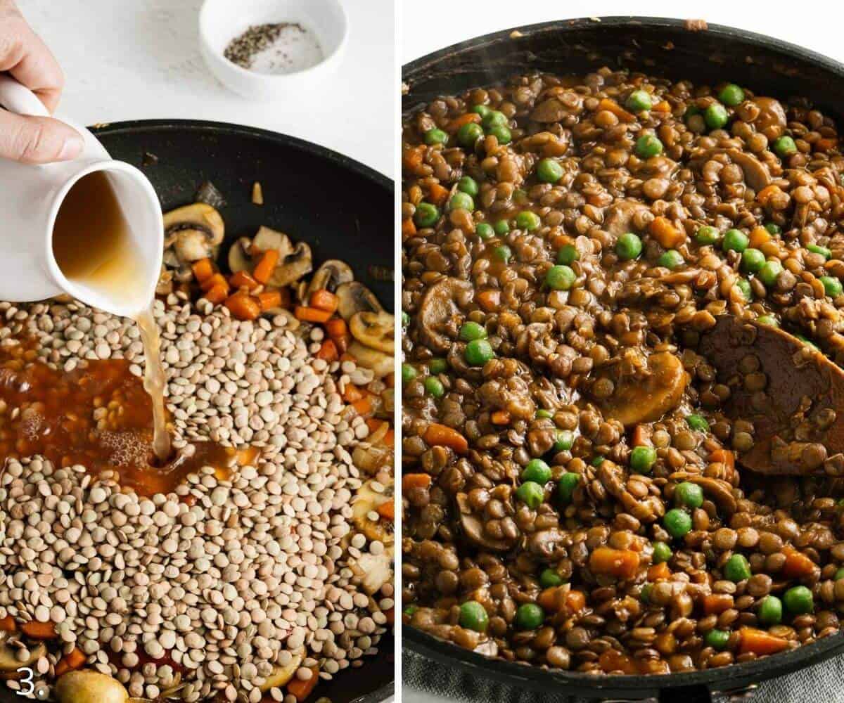 lentil mixture in a skillet