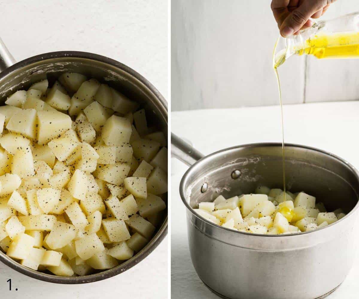 making mashed potato with olive oil