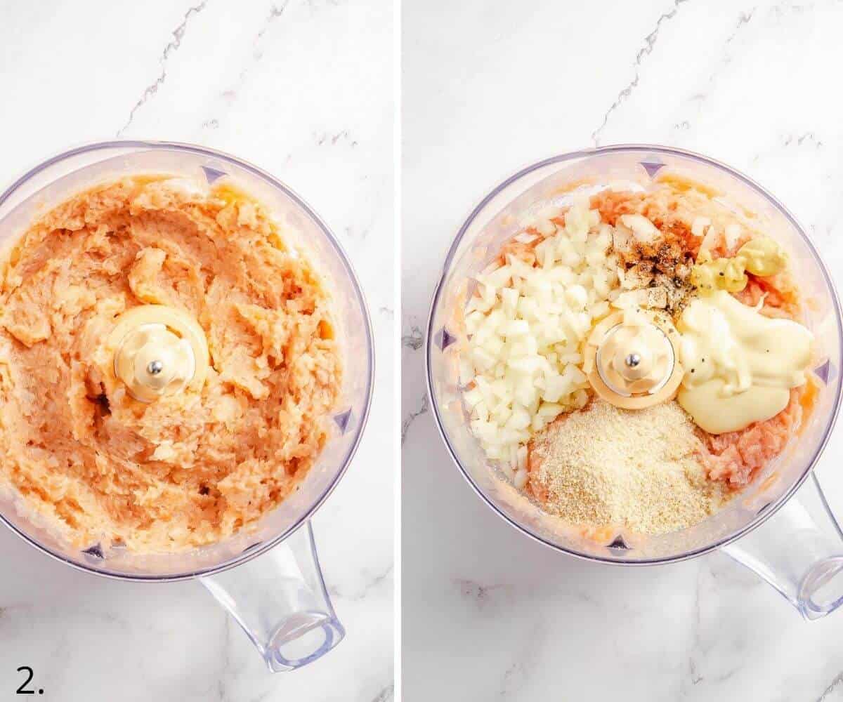 Mincing salmon in a food processor