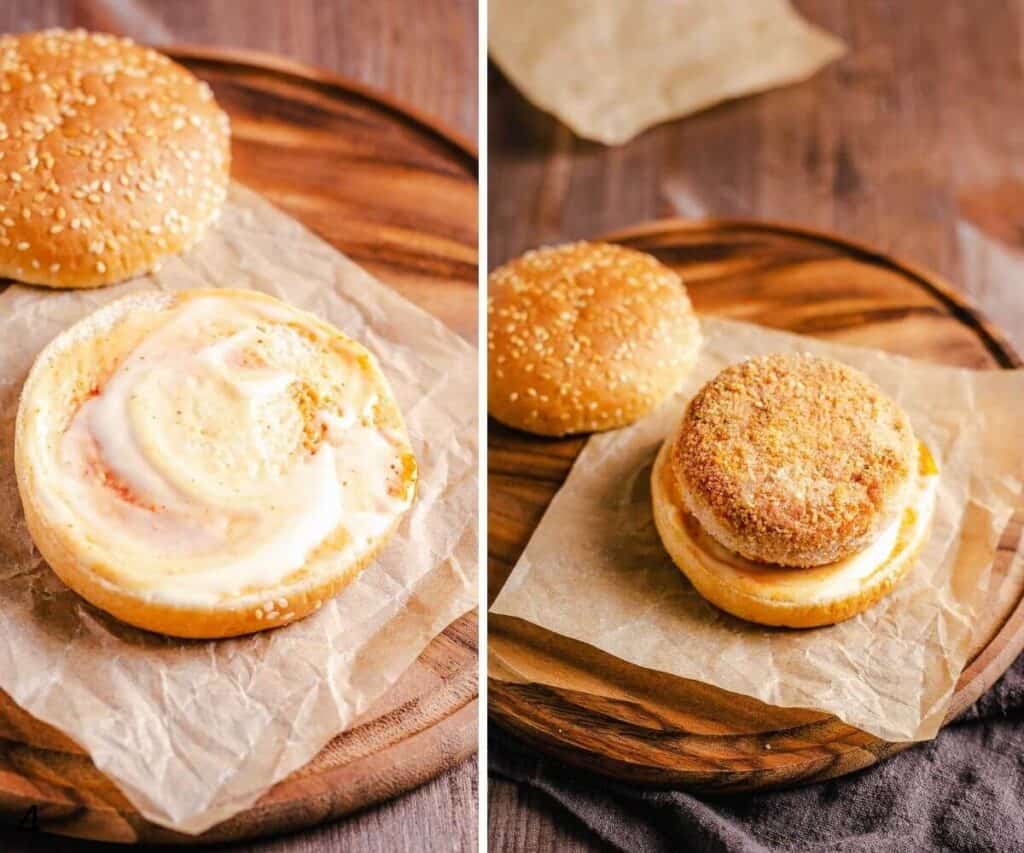 salmon patty on a burger bun