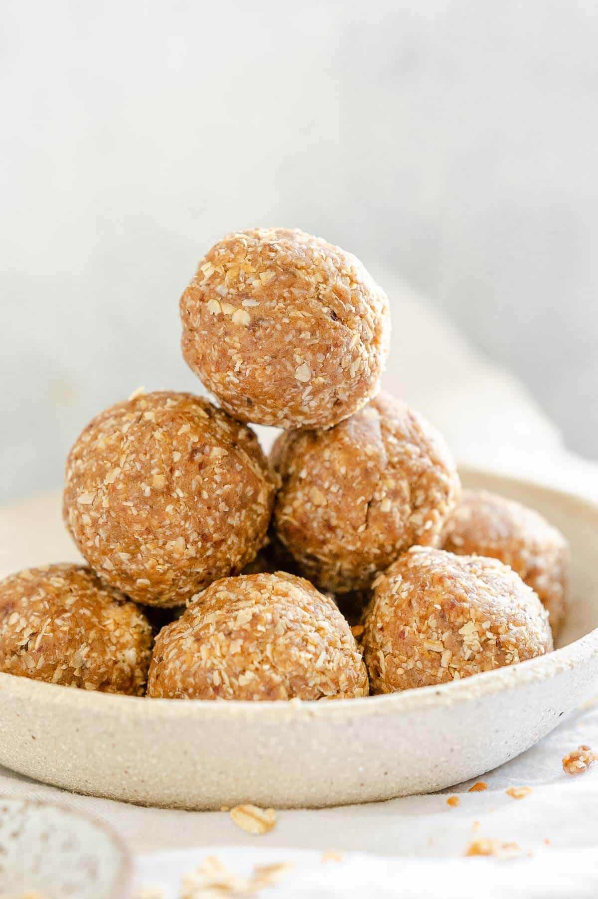 a stack of 6 peanut butter oatmeal balls