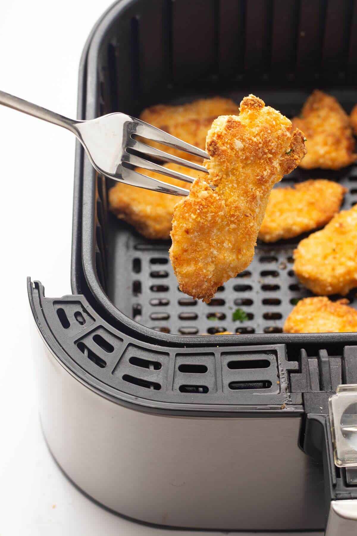 chicken nugget on a fork