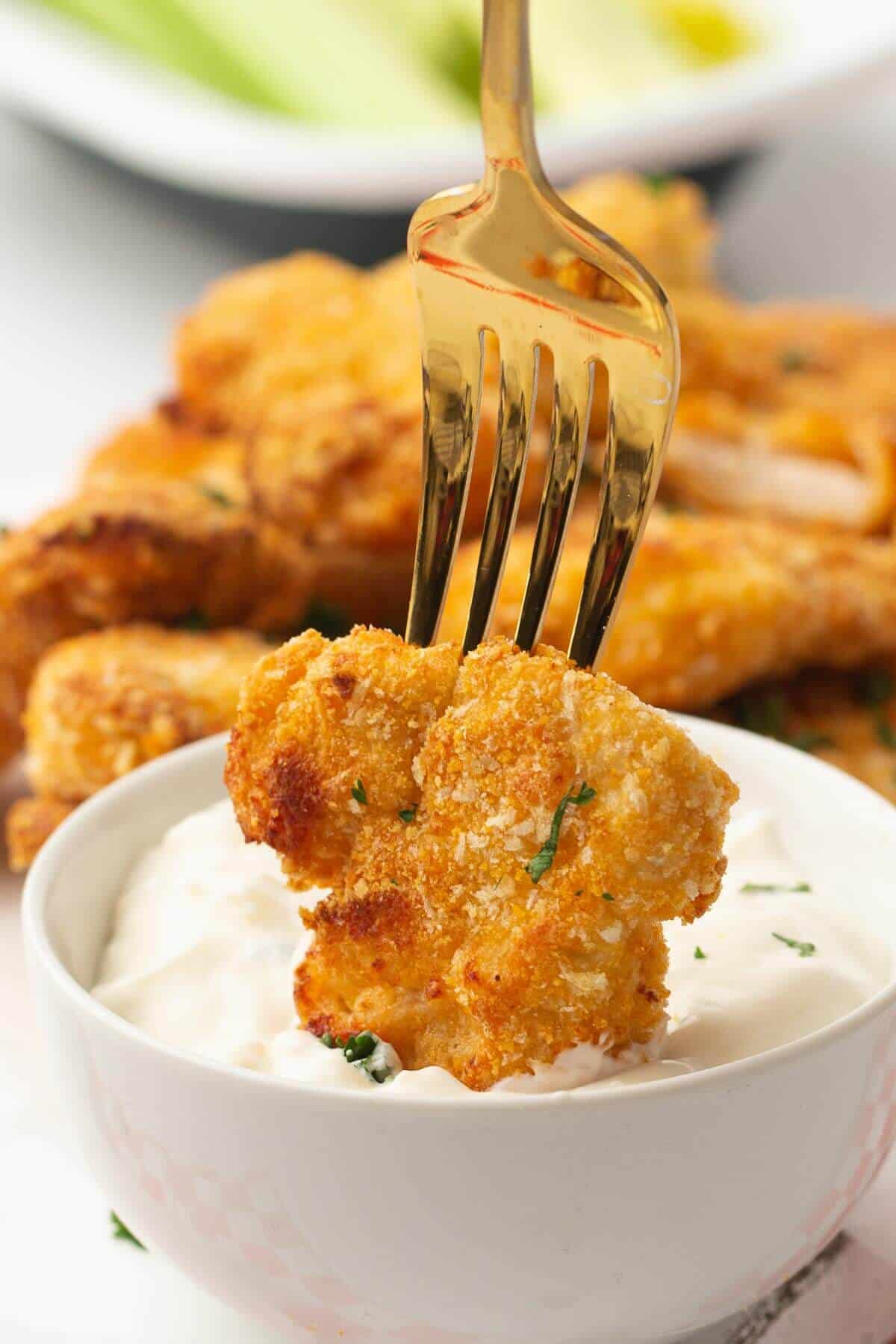 air fryer chicken nugget in dipping sauce