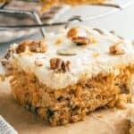 Sugar Free carrot Cake square on brown paper
