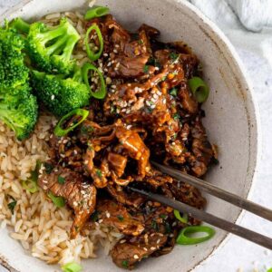 Beef in Garlic Sauce with chopsticks