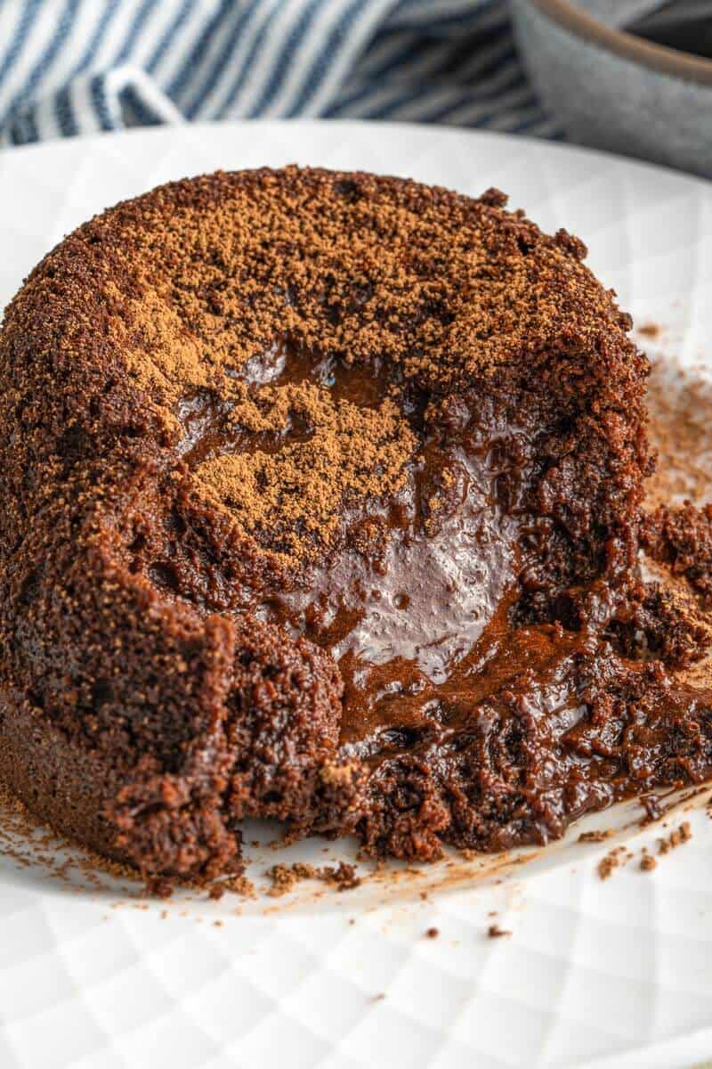 molten lava cake on a plate with gooey centre