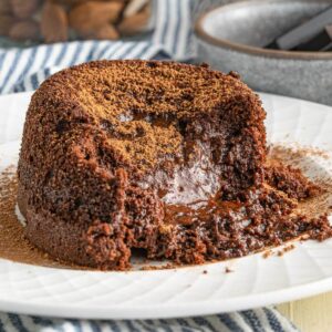 chocolate lava cake on a white plate