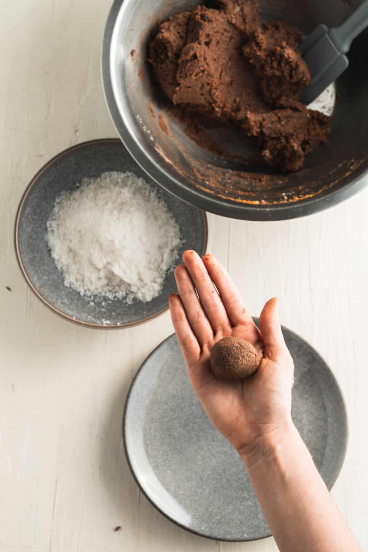 a hand holding a truffle